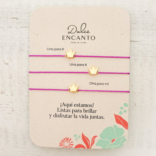 Pulseras Hilo Corona Set De 3 Amigas Para Compartir