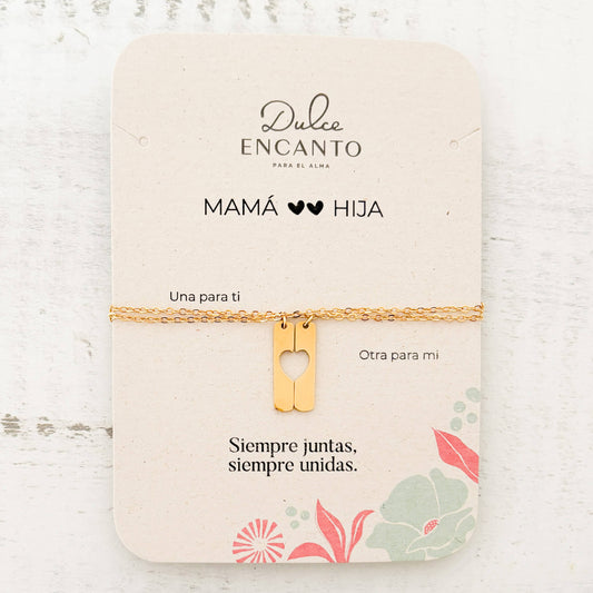 Pulseras X2 Corazón Unido Dorado Para Compartir Broche