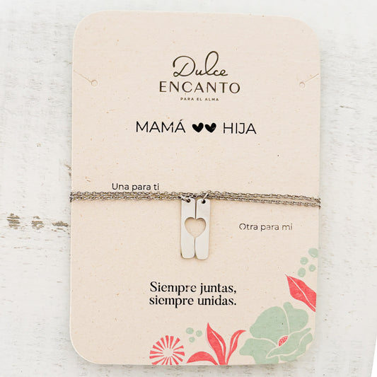 Pulseras X2 Corazón Unido Plateado Para Compartir Broche