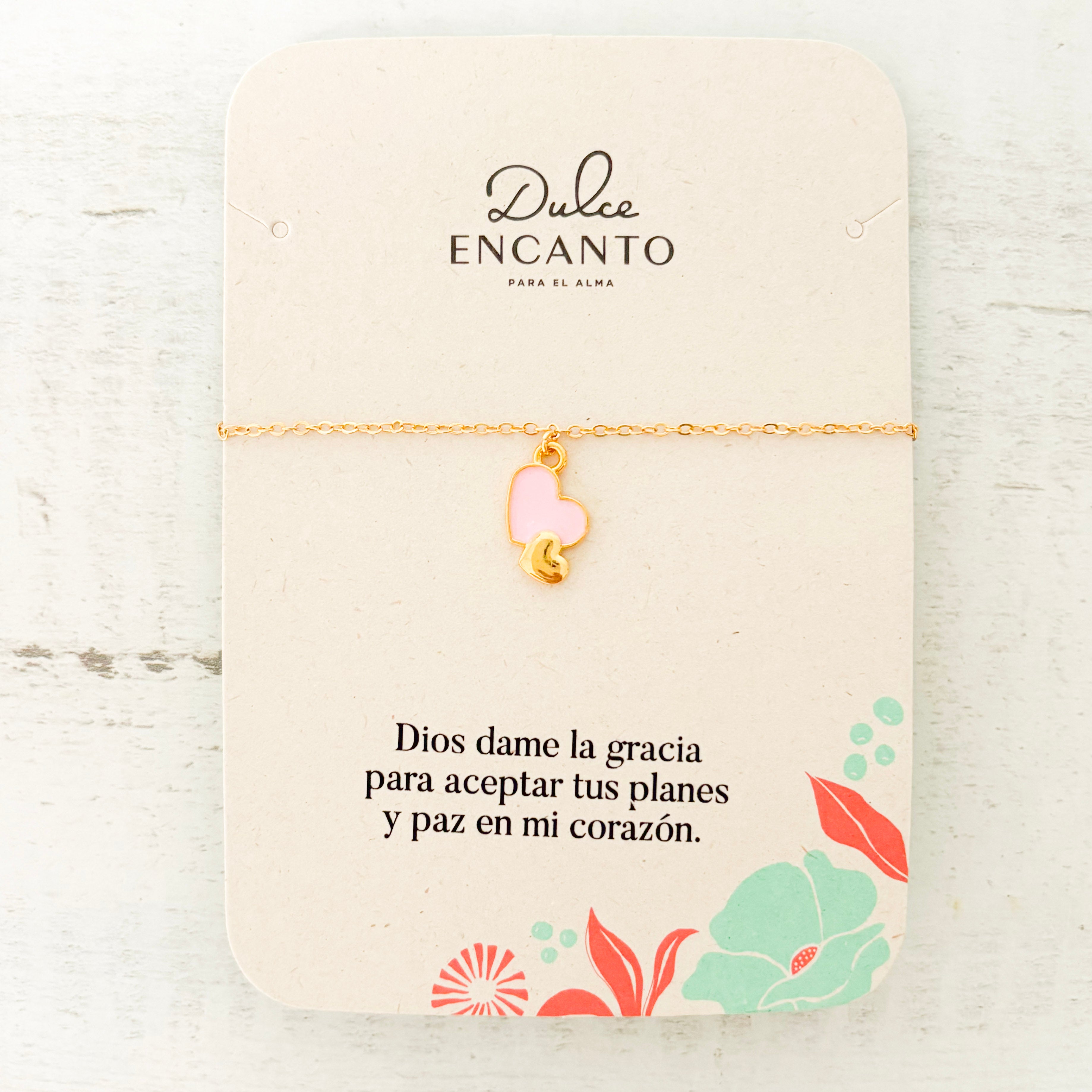 Pulsera 2 Corazones Rosado-Dorado Broche