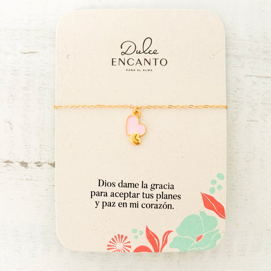 Pulsera 2 Corazones Rosado-Dorado Broche