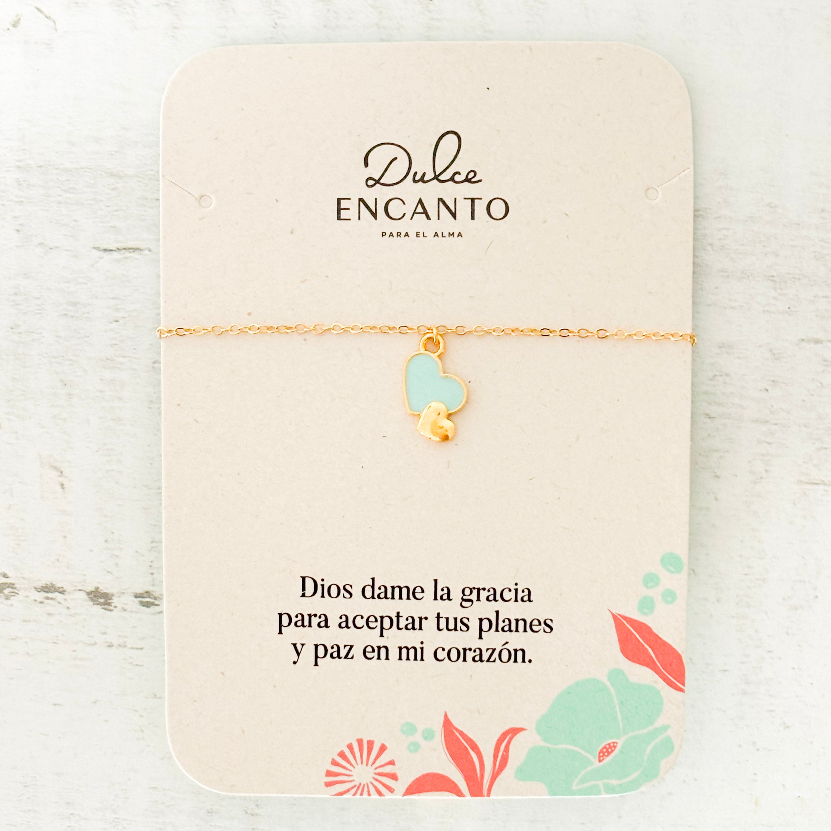 Pulsera 2 Corazones Azul-Dorado Broche