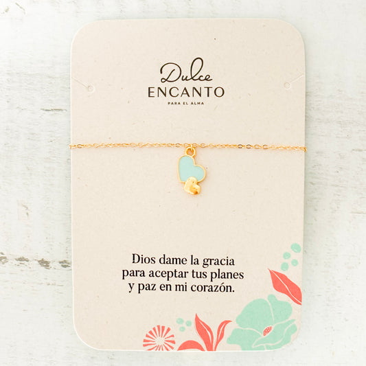 Pulsera 2 Corazones Azul-Dorado Broche