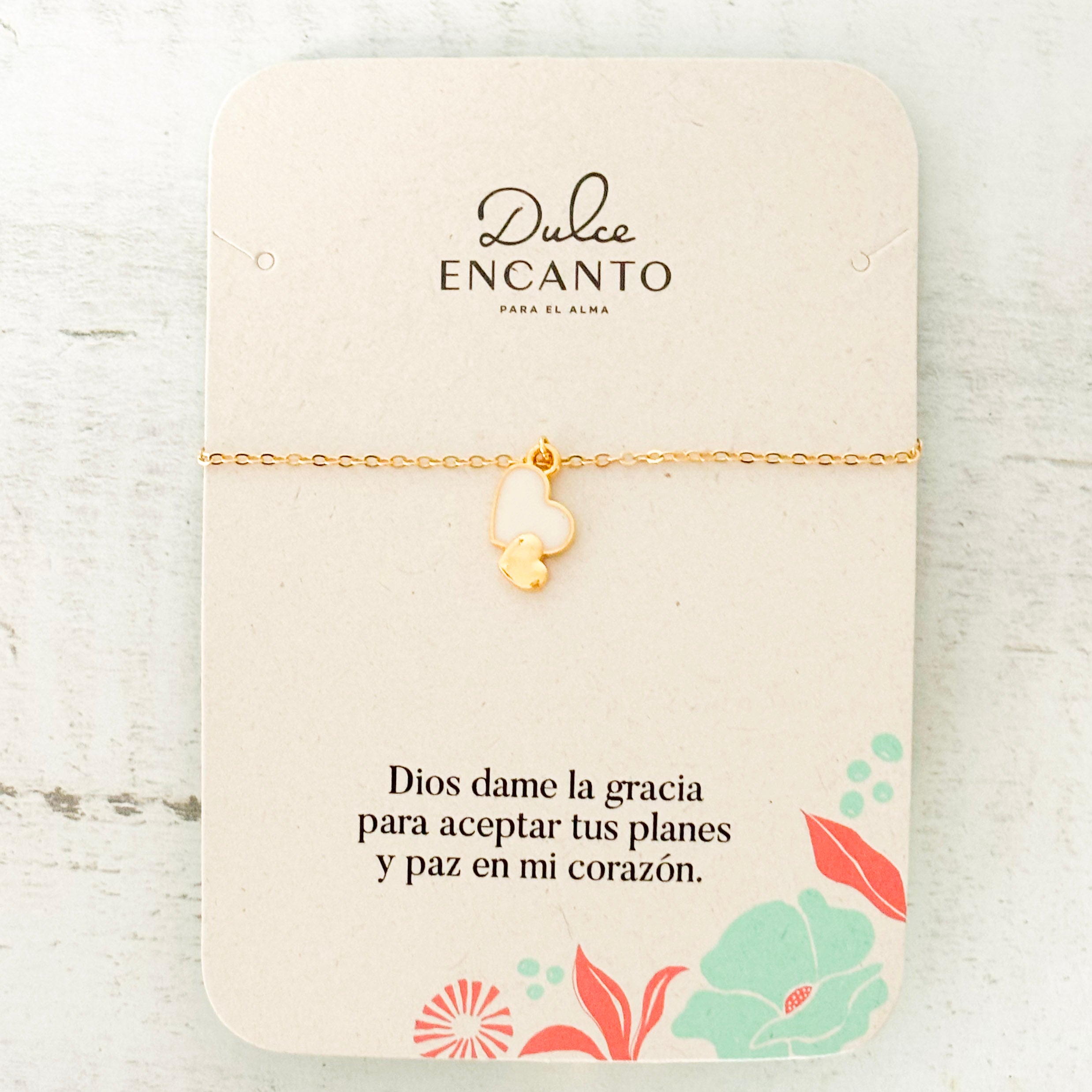 Pulsera 2 Corazones Blanco-Dorado Broche