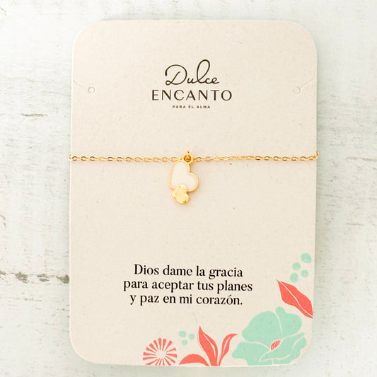 Pulsera 2 Corazones Blanco-Dorado Broche