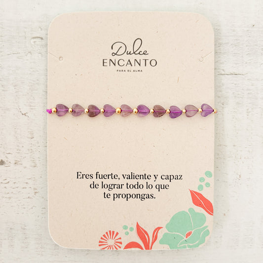 Pulsera Corazones Violeta Hilo Morado Ajustable