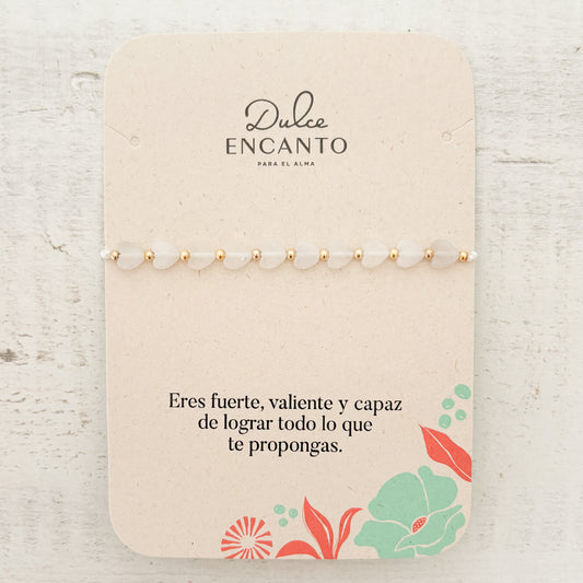 Pulsera Corazones Blancos Hilo Blanco Ajustable