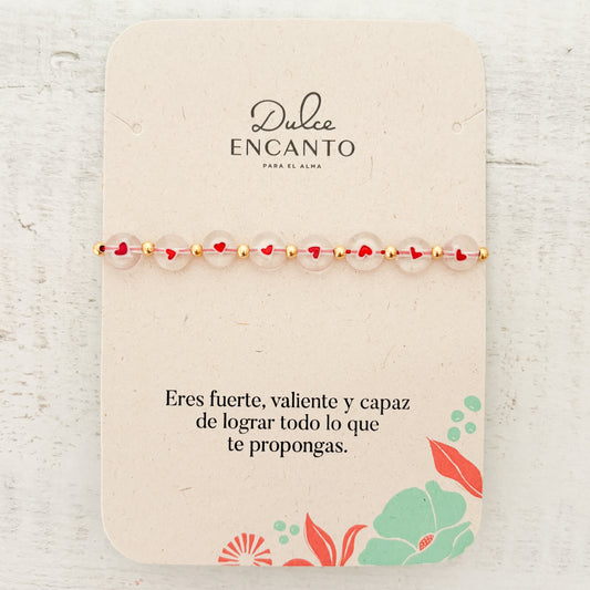 Pulsera Corazones Rojos Cristal Hilo Rojo Ajustable