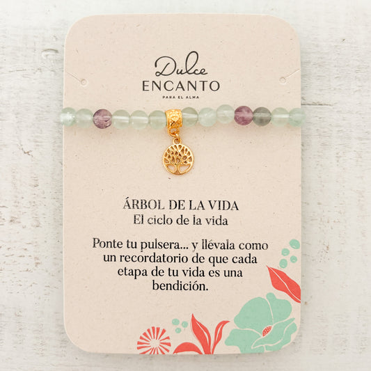 Pulsera Elástica Árbol de la Vida Cristales Verde