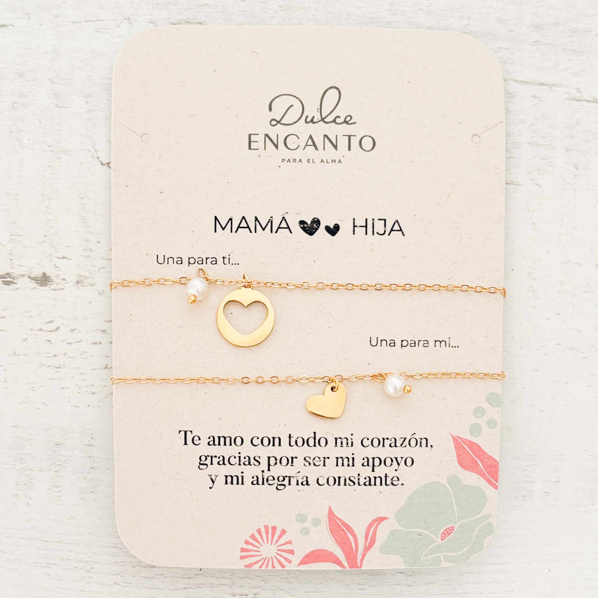 Pulseras Mamá e Hija Corazones Perla X2 Para Compartir
