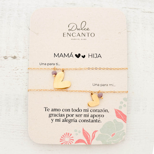 Pulseras Mamá e Hija Corazones Muranos Violeta X2 Para Compartir