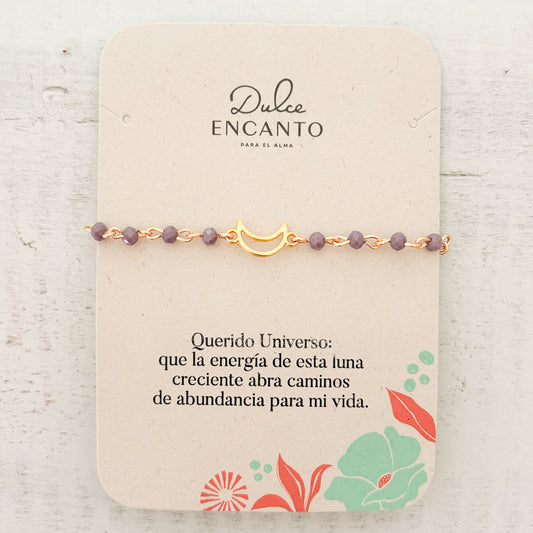 Pulsera Luna con Muranos Violeta con Broche