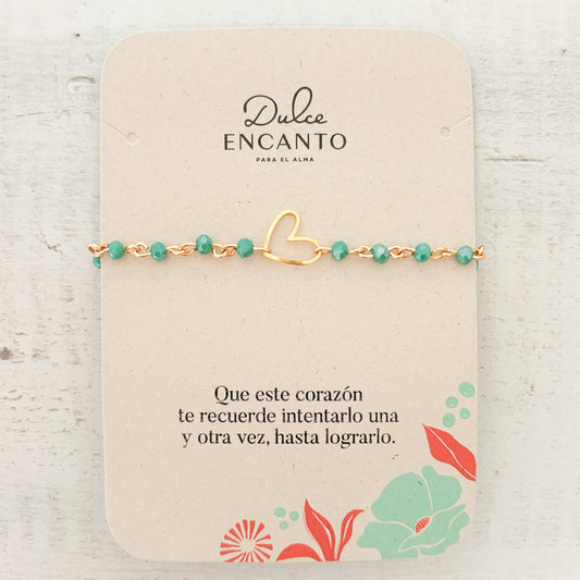 Pulsera Corazón con Muranos Verdes y Broche