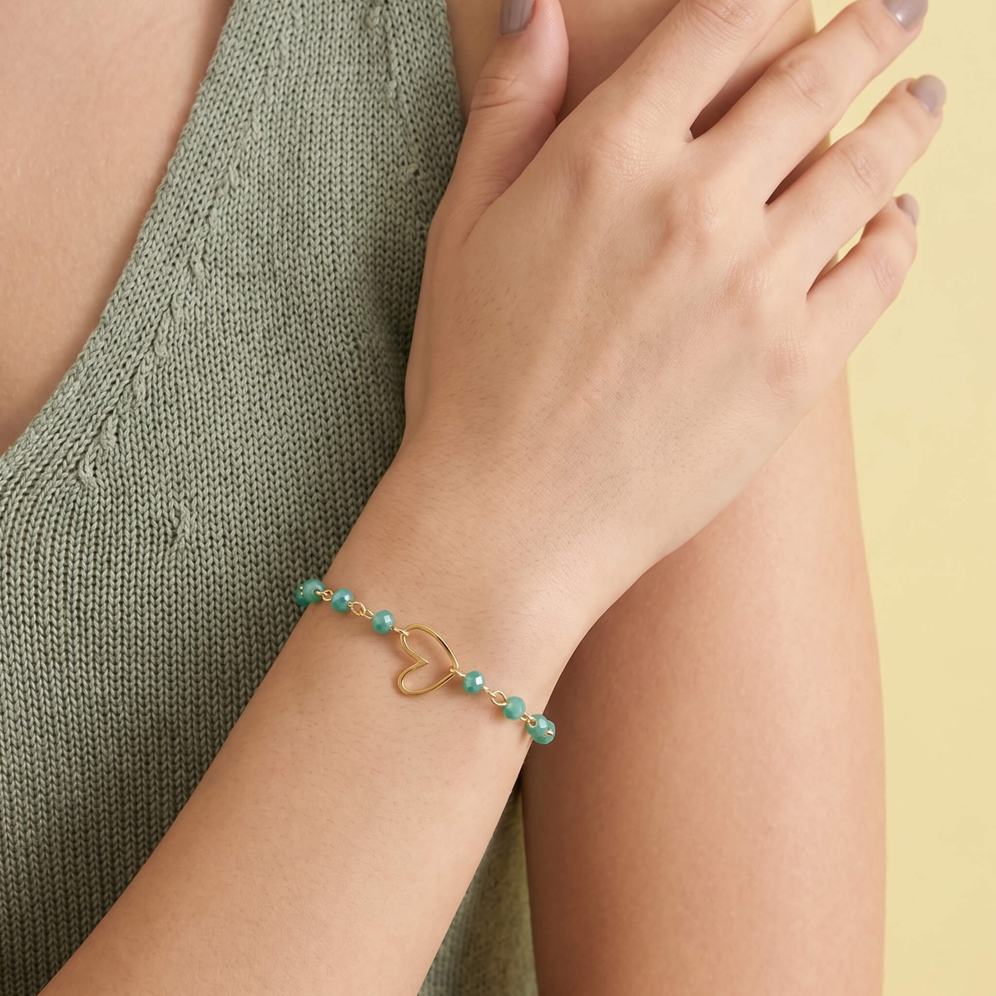 Pulsera Corazón con Muranos Verdes y Broche