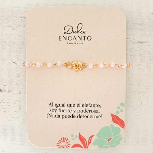 Pulsera Elefante con Muranos Rosados y Broche