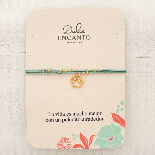 Pulsera Huella Mascota de 4 Hilos Verde Ajustable