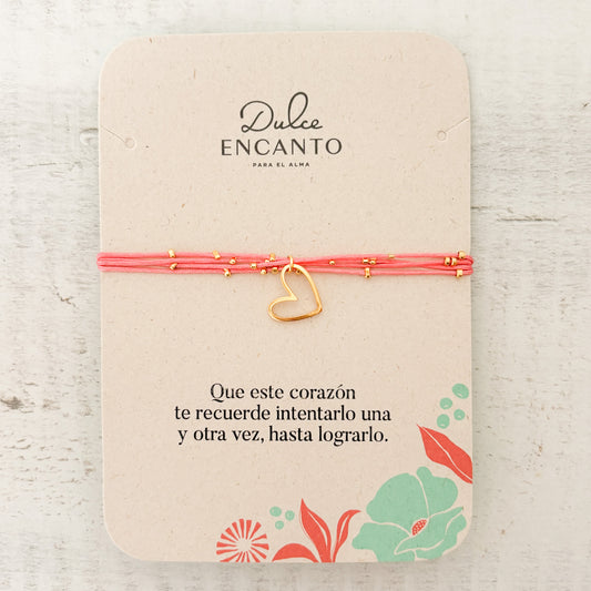 Pulsera Corazón de 4 Hilos Rosado Ajustable