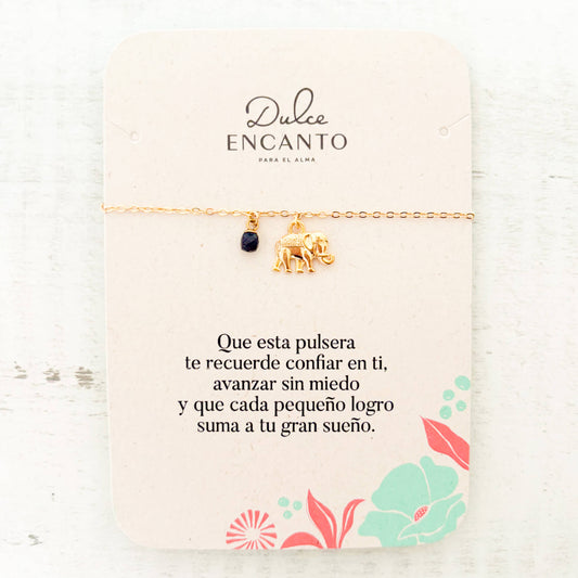 Pulsera Elefante Cristal Onix con Broche