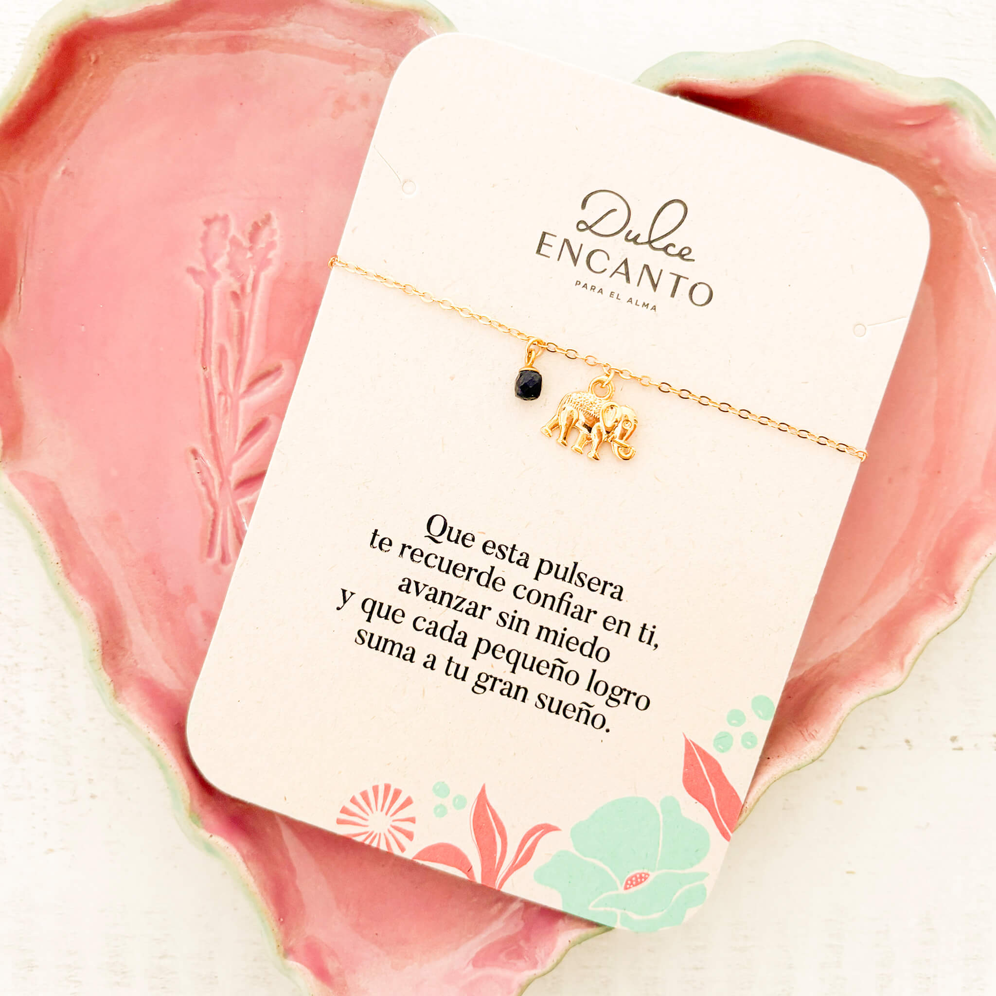 Pulsera Elefante Cristal Onix con Broche