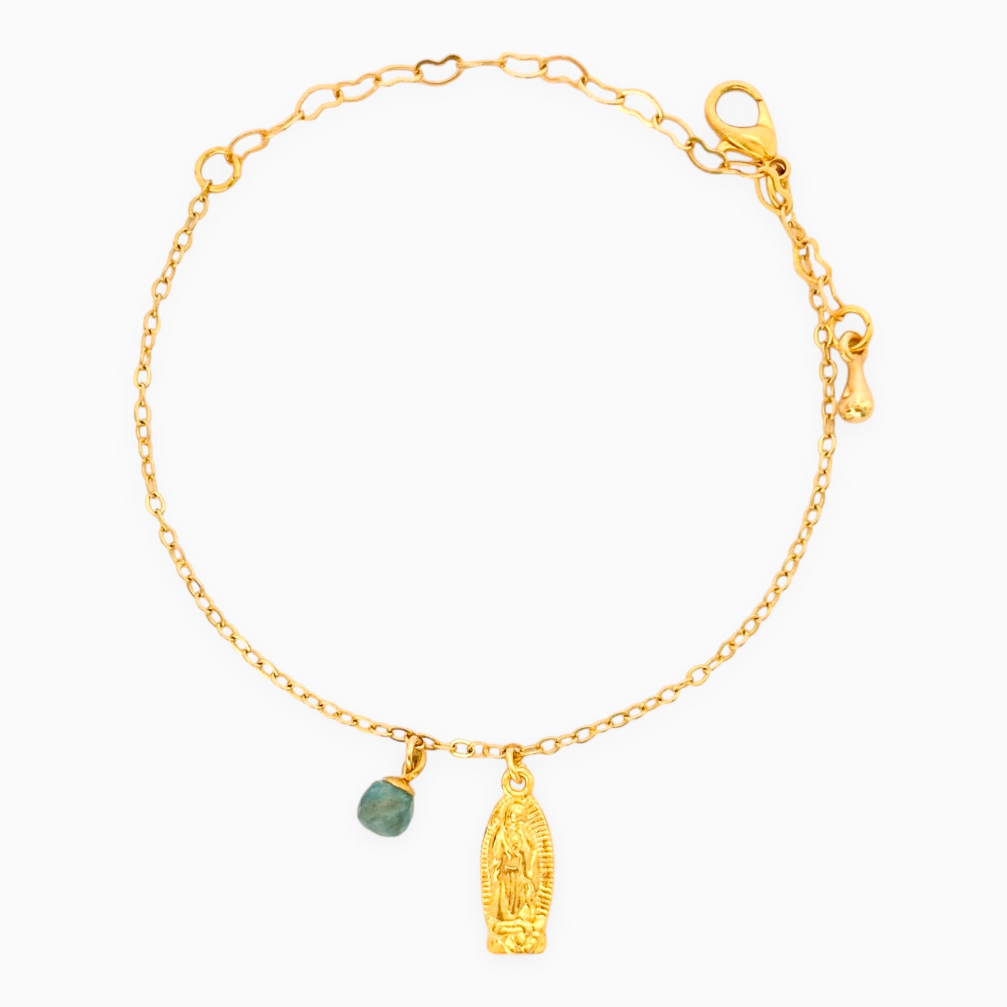 Pulsera Virgencita de Guadalupe Cristal Apatito Azul con Broche