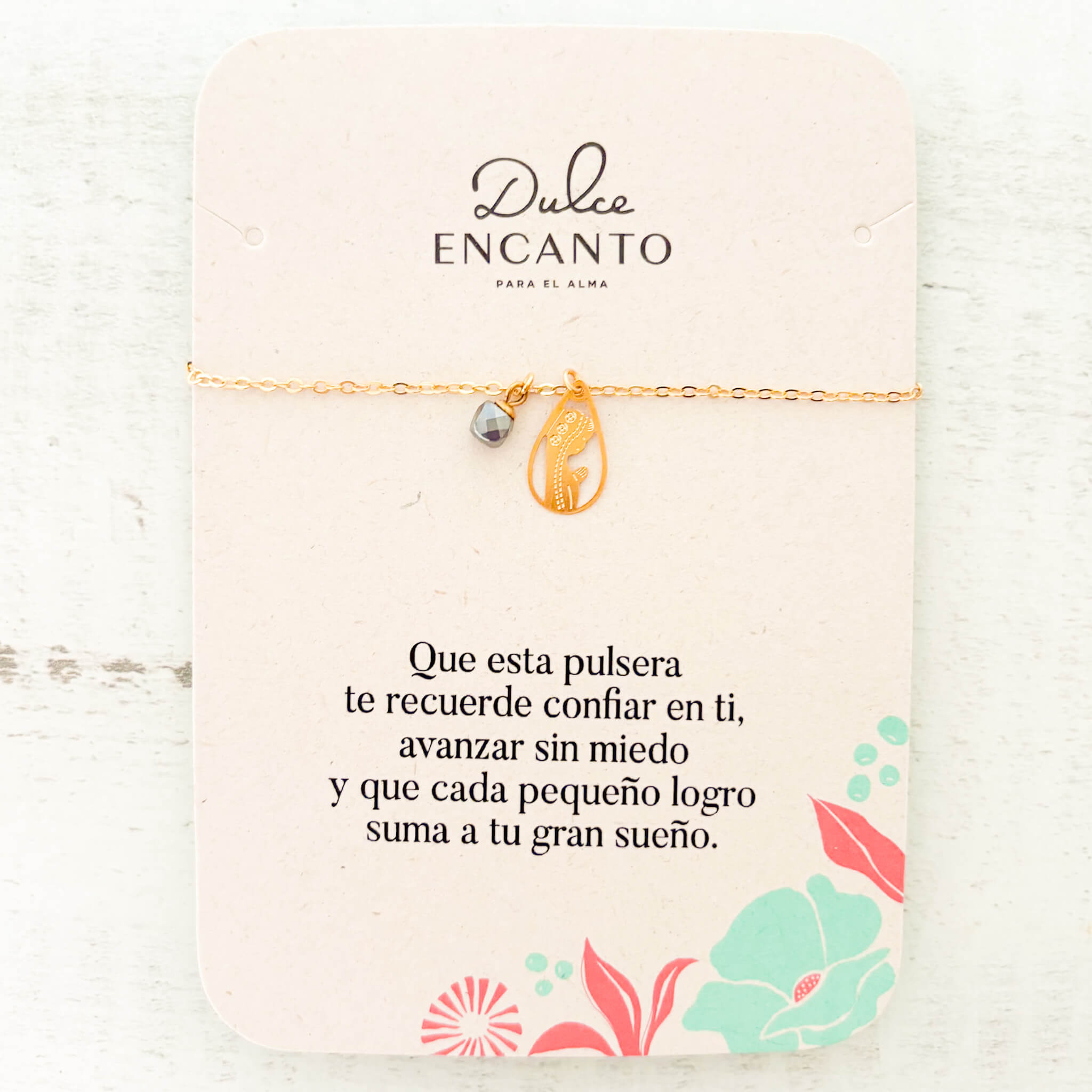 Pulsera Virgencita María Cristal Obsidiana con Broche