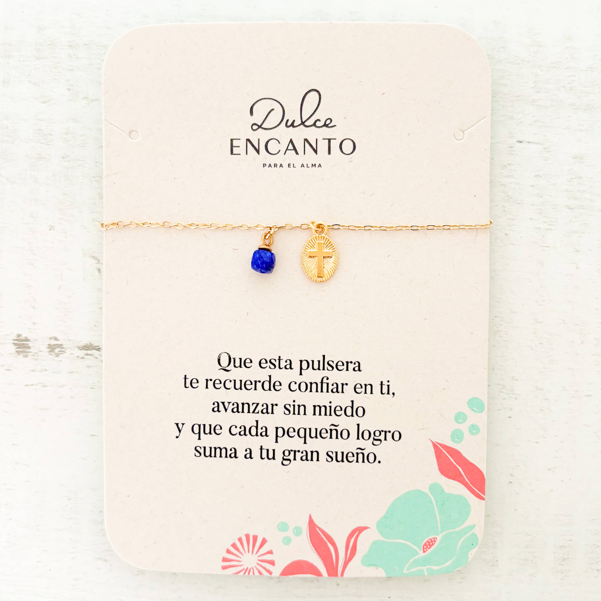 Pulsera Cruz Cristal Lapislázuli con Broche
