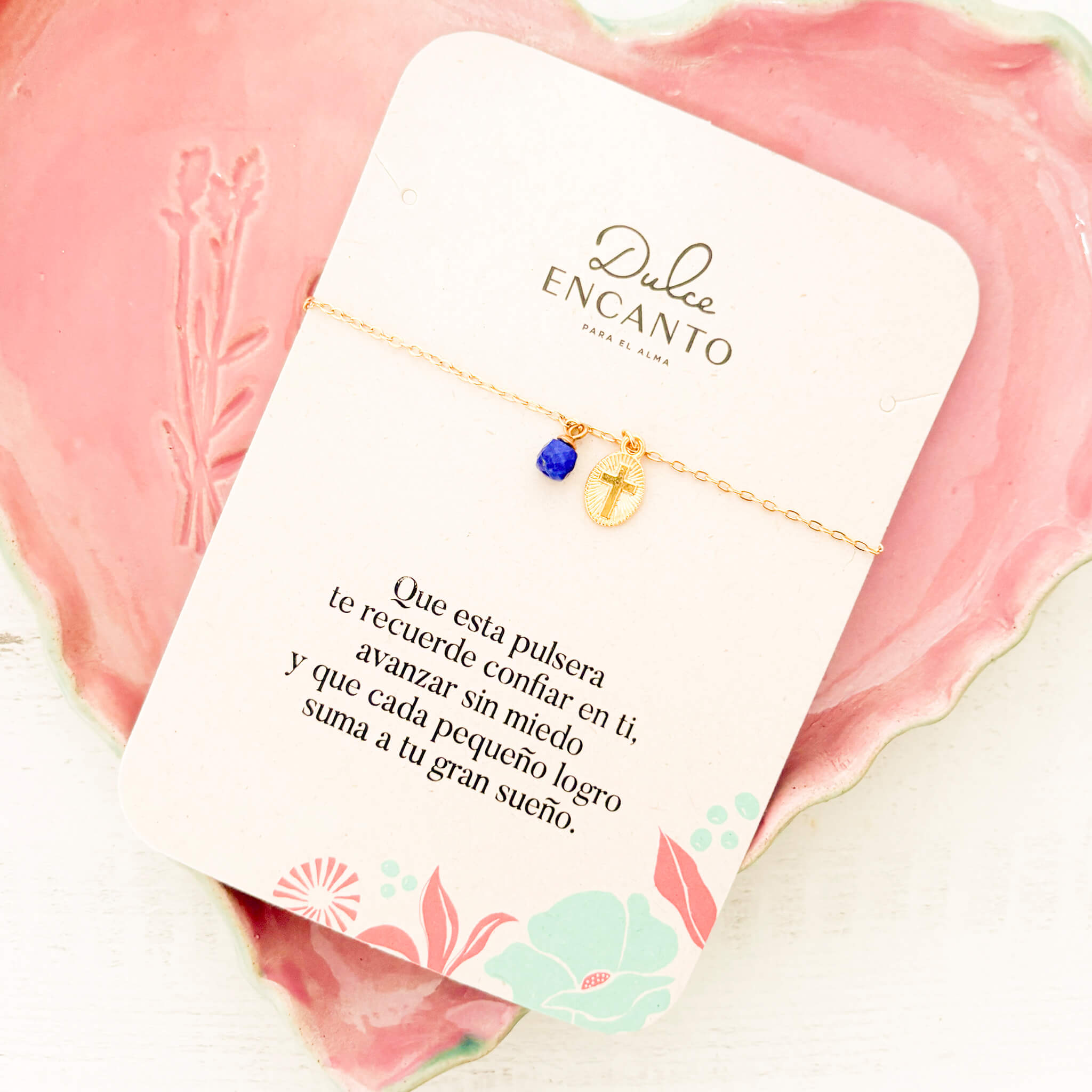 Pulsera Cruz Cristal Lapislázuli con Broche