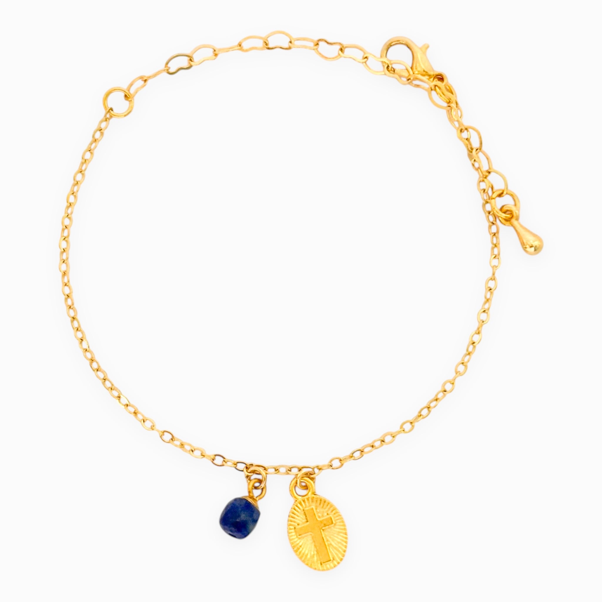 Pulsera Cruz Cristal Lapislázuli con Broche