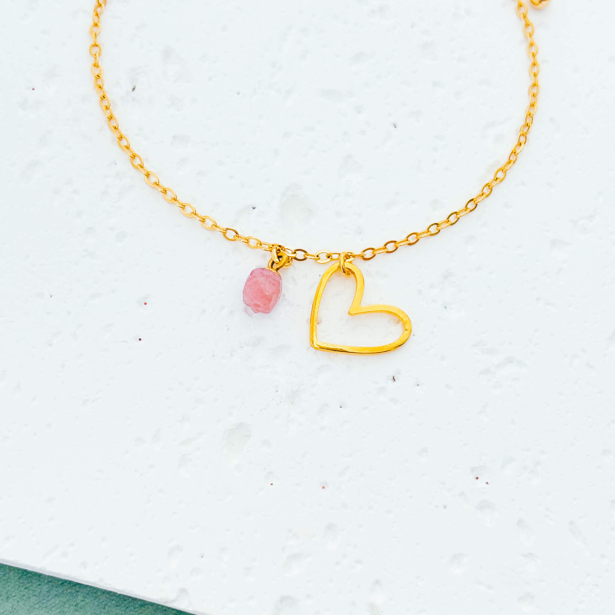 Pulsera Corazón Cristal Cuarzo Rosa con Broche