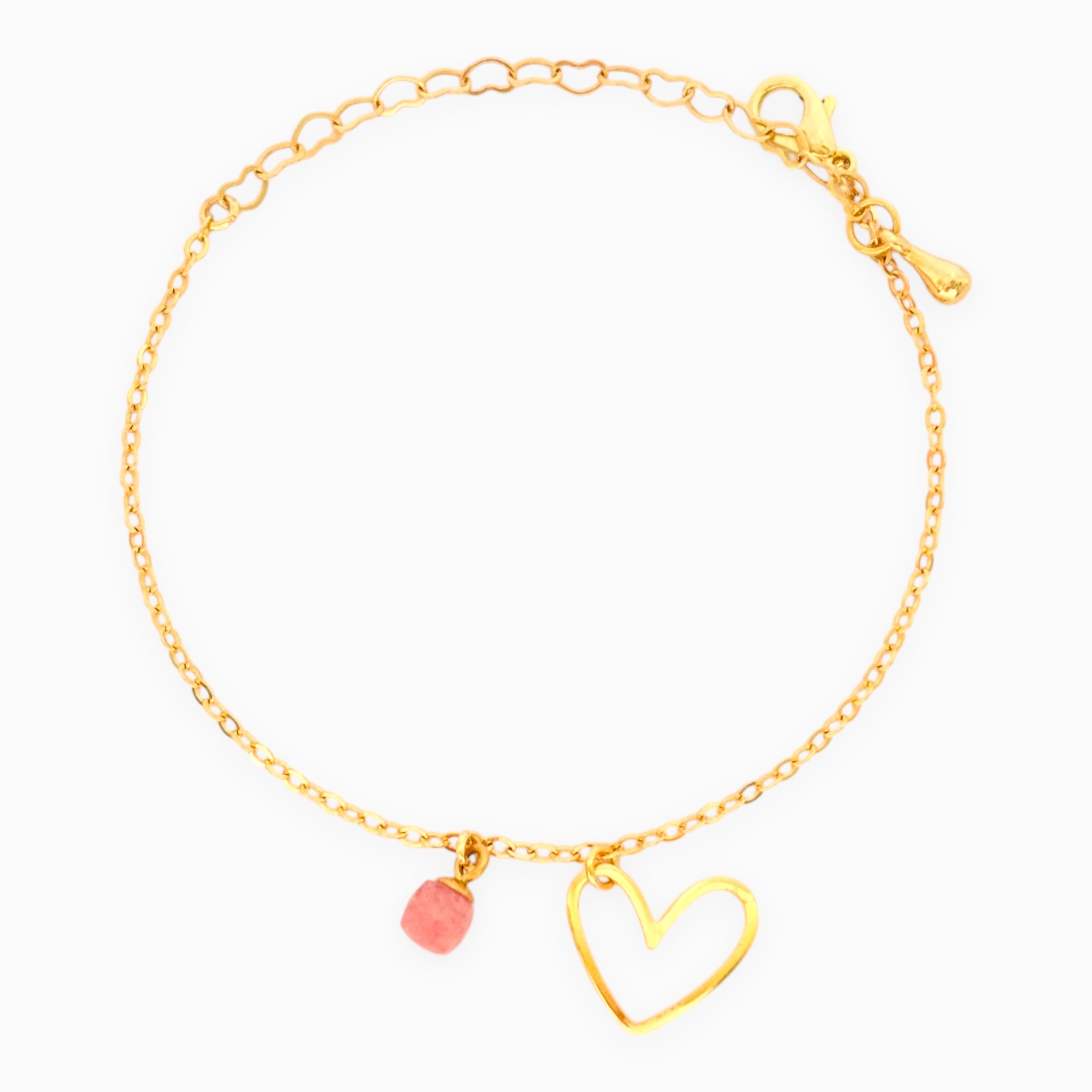 Pulsera Corazón Cristal Cuarzo Rosa con Broche