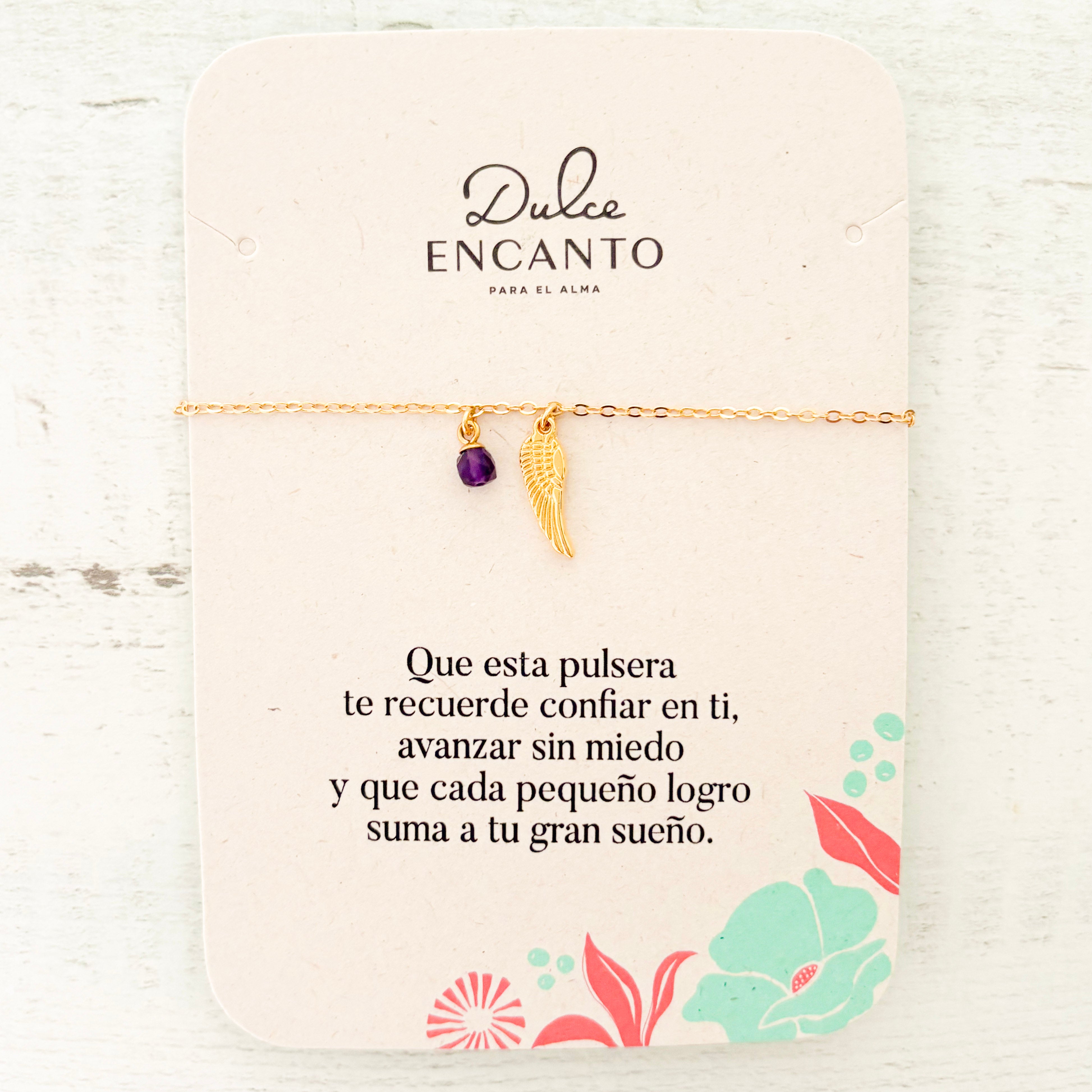 Pulsera Ala de Ángel Cristal Amatista con Broche