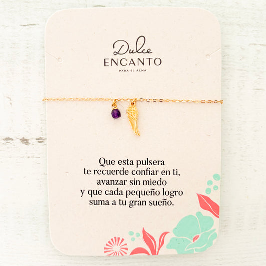 Pulsera Ala de Ángel Cristal Amatista con Broche