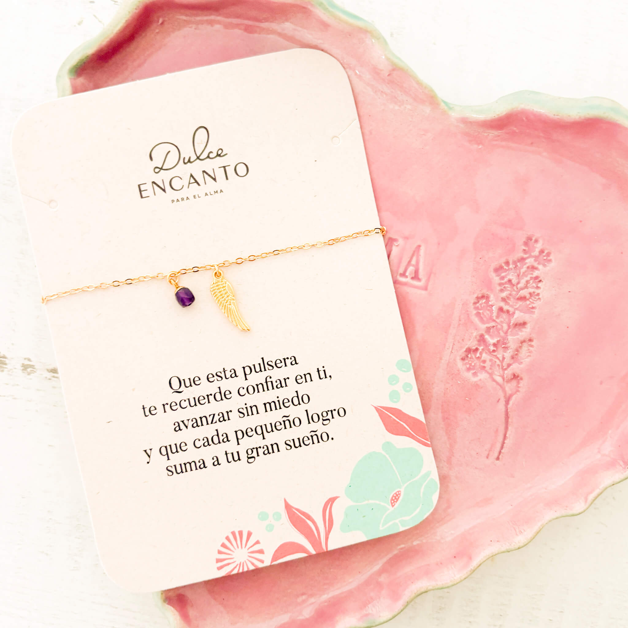 Pulsera Ala de Ángel Cristal Amatista con Broche