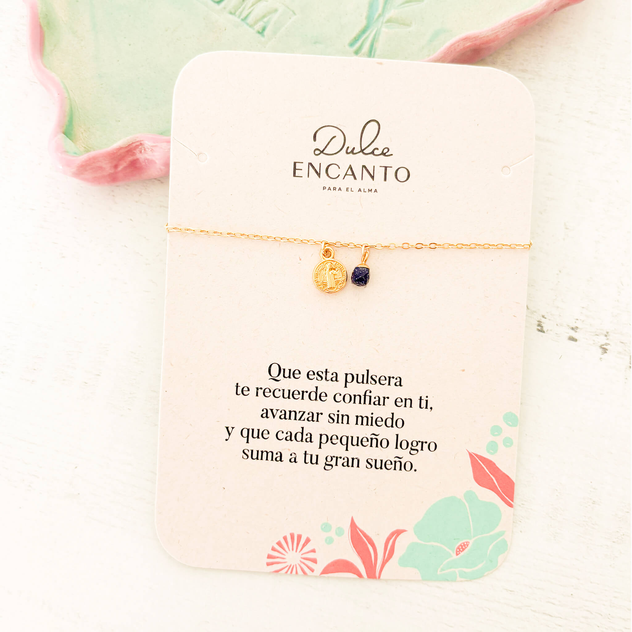 Pulsera San Benito Cristal Lluvia de Plata con Broche