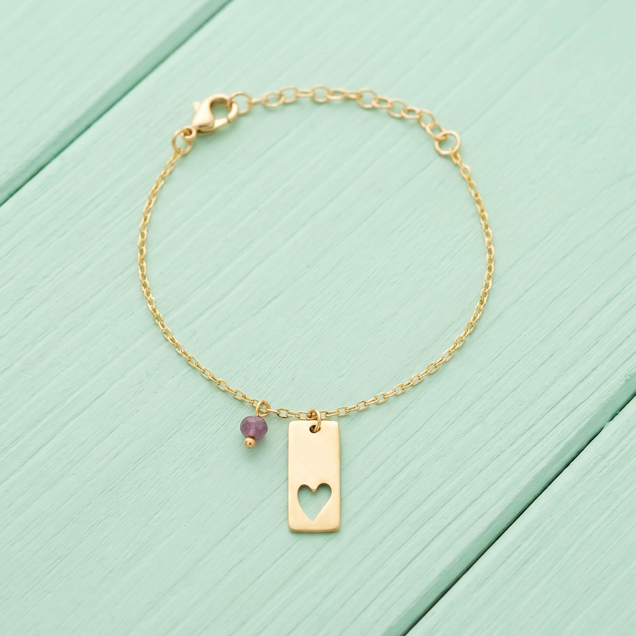 Pulsera Placa Corazón Calado Con Murano Violeta