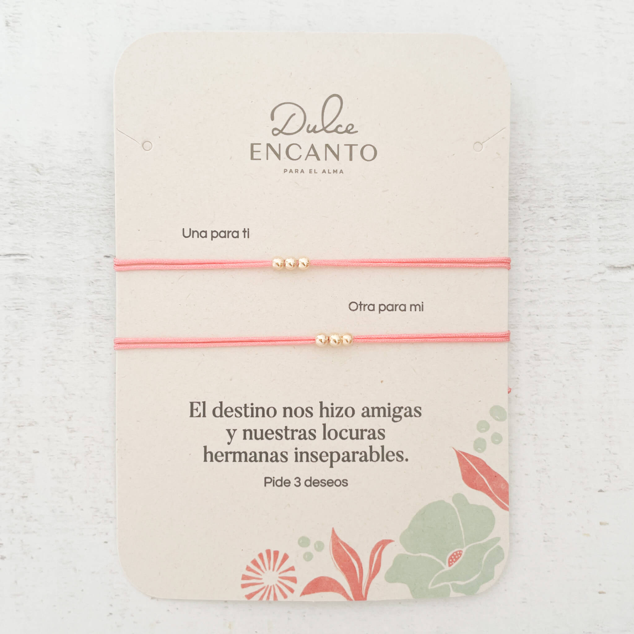 Pulsera Set De 2 Amigas Para Compartir Pide 3 Deseos Hilo Rosado