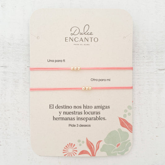 Pulsera Set De 2 Amigas Para Compartir Pide 3 Deseos Hilo Rosado