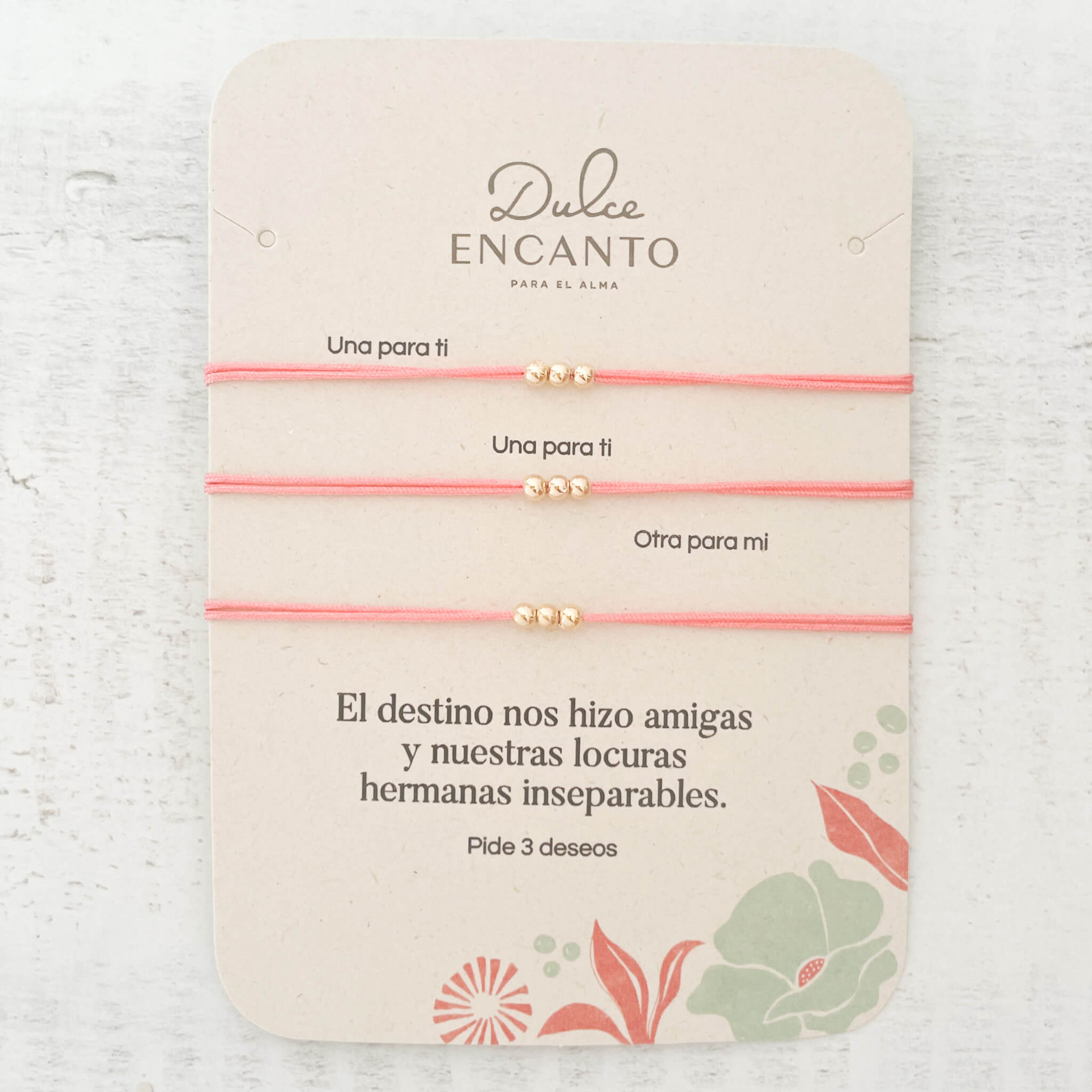 Pulsera Set De 3 Amigas Para Compartir Pide 3 Deseos Hilo Rosado
