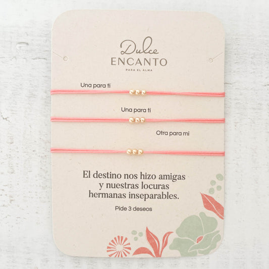 Pulsera Set De 3 Amigas Para Compartir Pide 3 Deseos Hilo Rosado