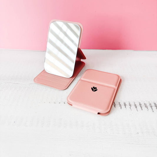 Espejo Pequeño Rosado Portátil Para Bolso Y Viajes