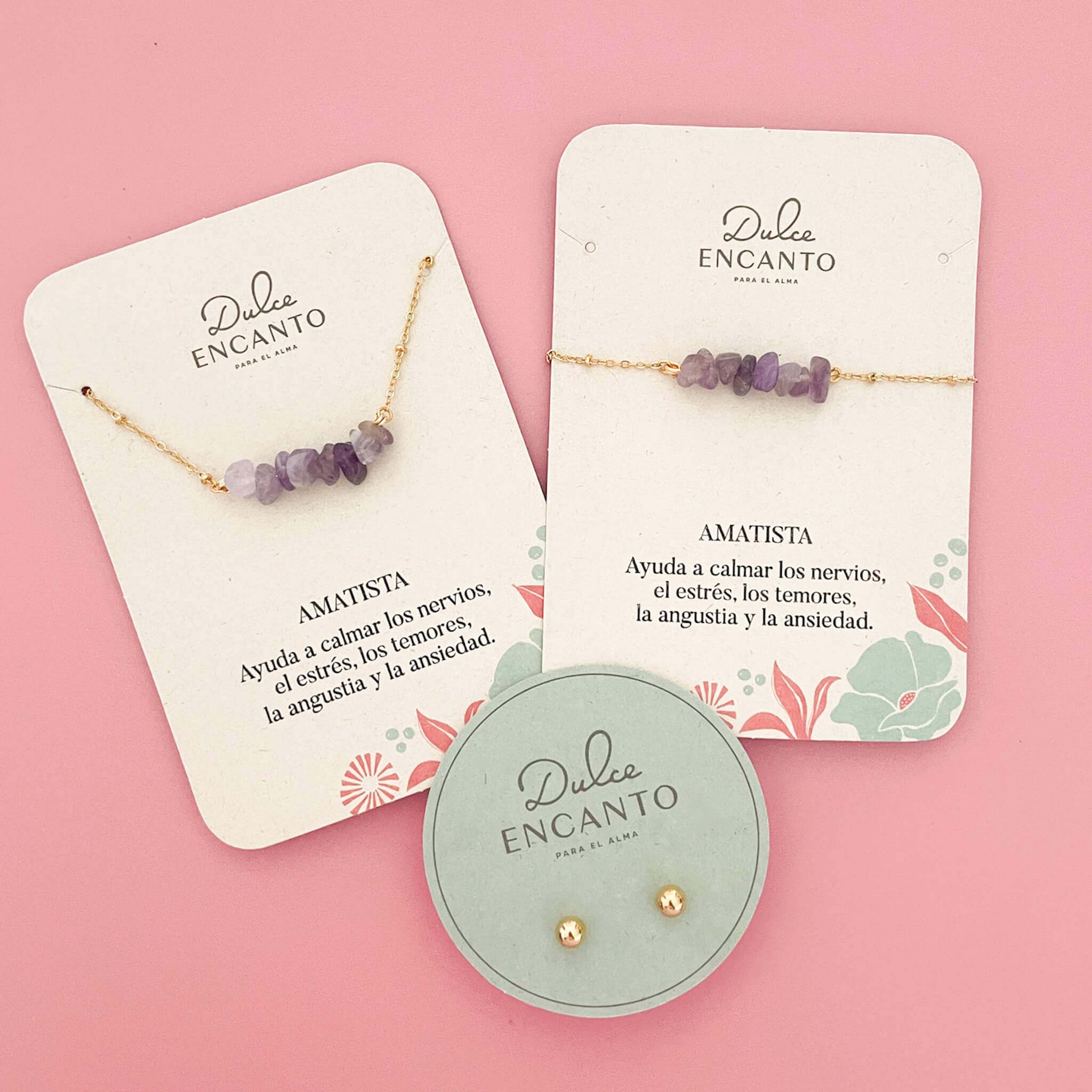 Set Cadena Amatista + Pulsera Amatista Broche + Topos