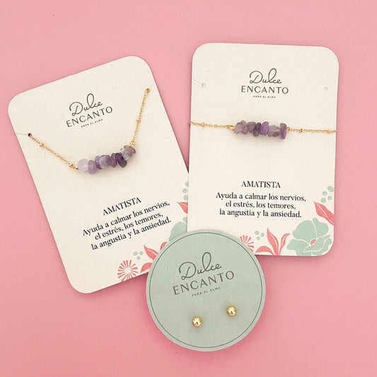 Set Cadena Amatista + Pulsera Amatista Broche + Topos