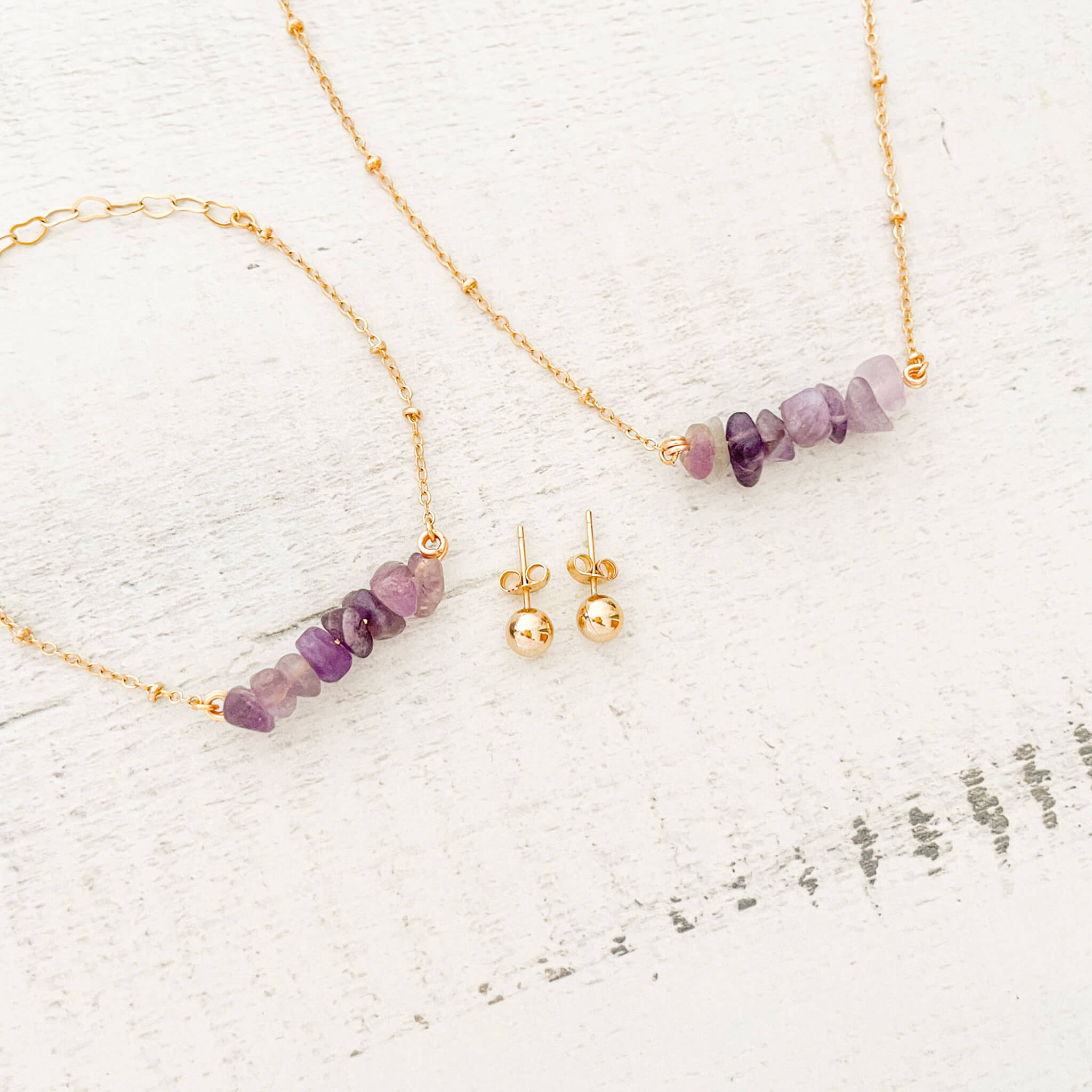 Set Cadena Amatista + Pulsera Amatista Broche + Topos