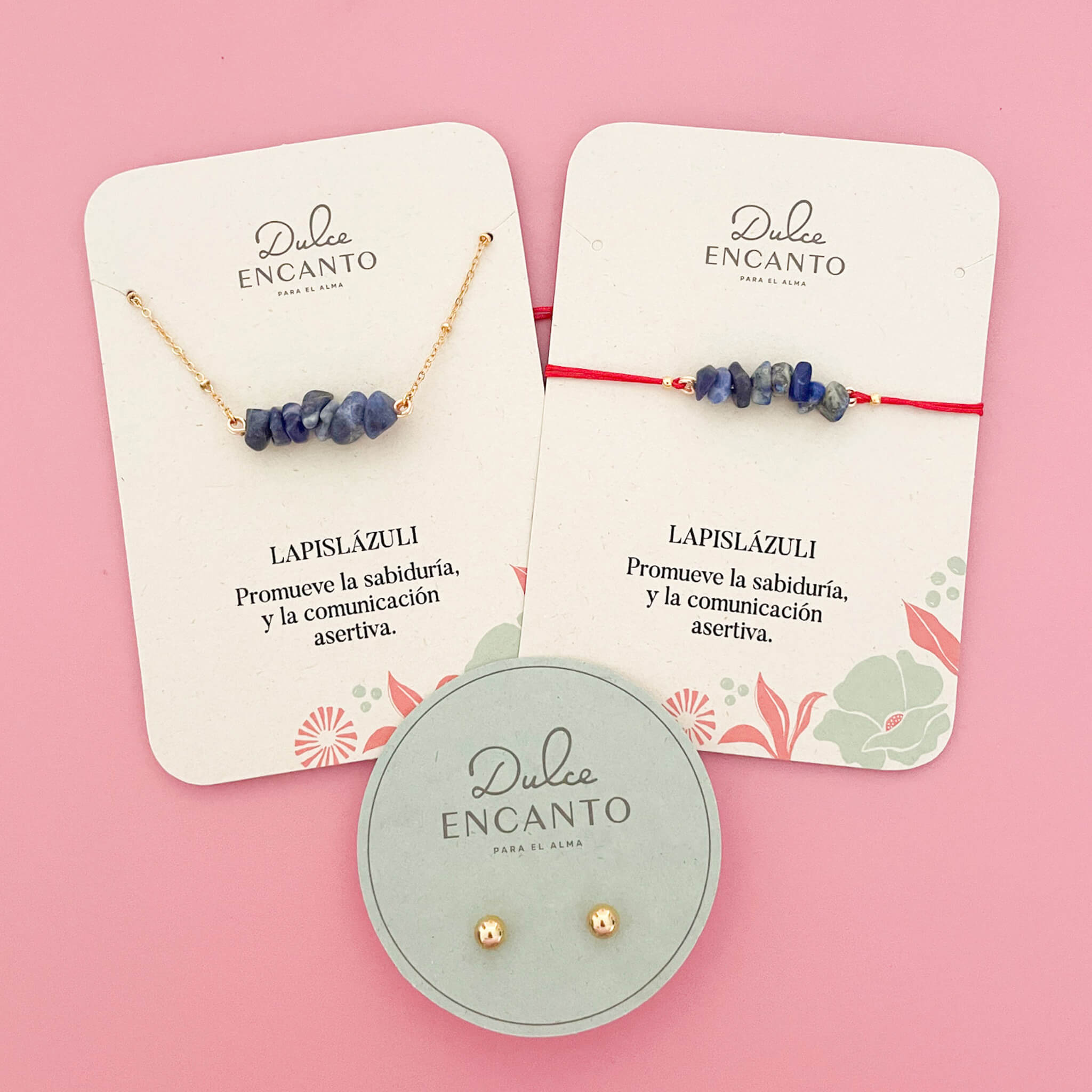 Set Cadena Lapislázuli + Pulsera Lapislázuli Hilo Rojo + Topos