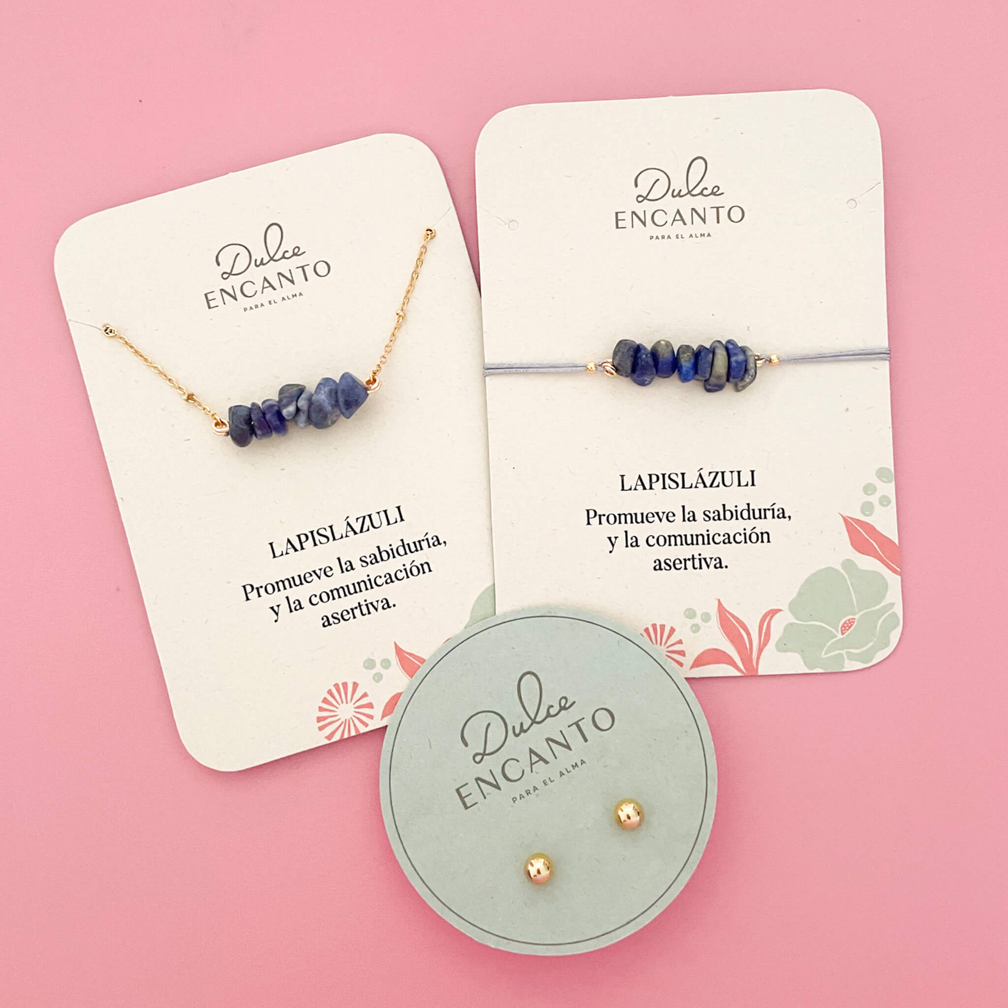 Set Cadena Lapislázuli + Pulsera Lapislázuli Hilo Gris + Topos