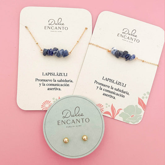 Set Cadena Lapislázuli + Pulsera Lapislázuli Broche + Topos
