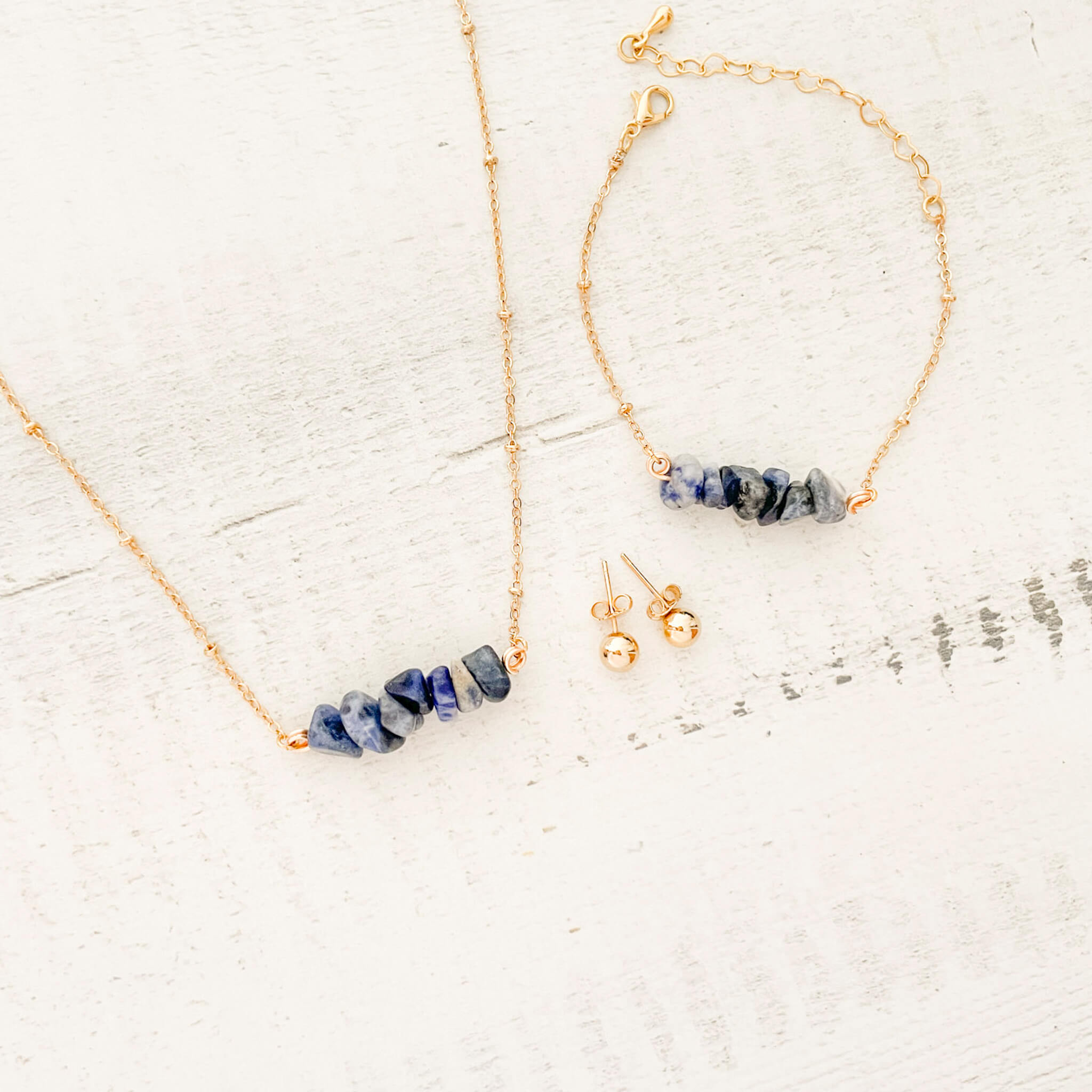 Set Cadena Lapislázuli + Pulsera Lapislázuli Broche + Topos