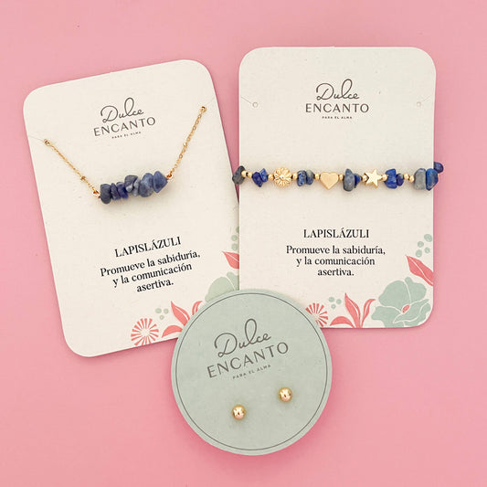 Set Cadena Lapislázuli + Pulsera Lapislázuli Elástica + Topos