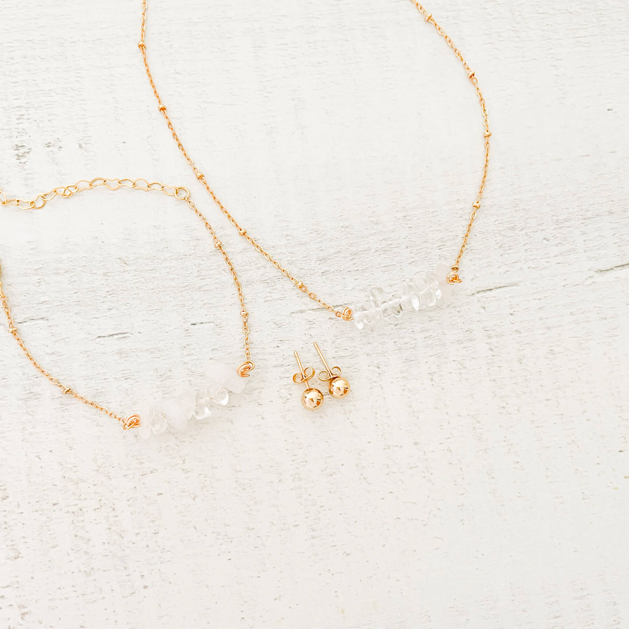 Set Cadena Cuarzo Cristal + Pulsera Cuarzo Cristal Broche + Topos