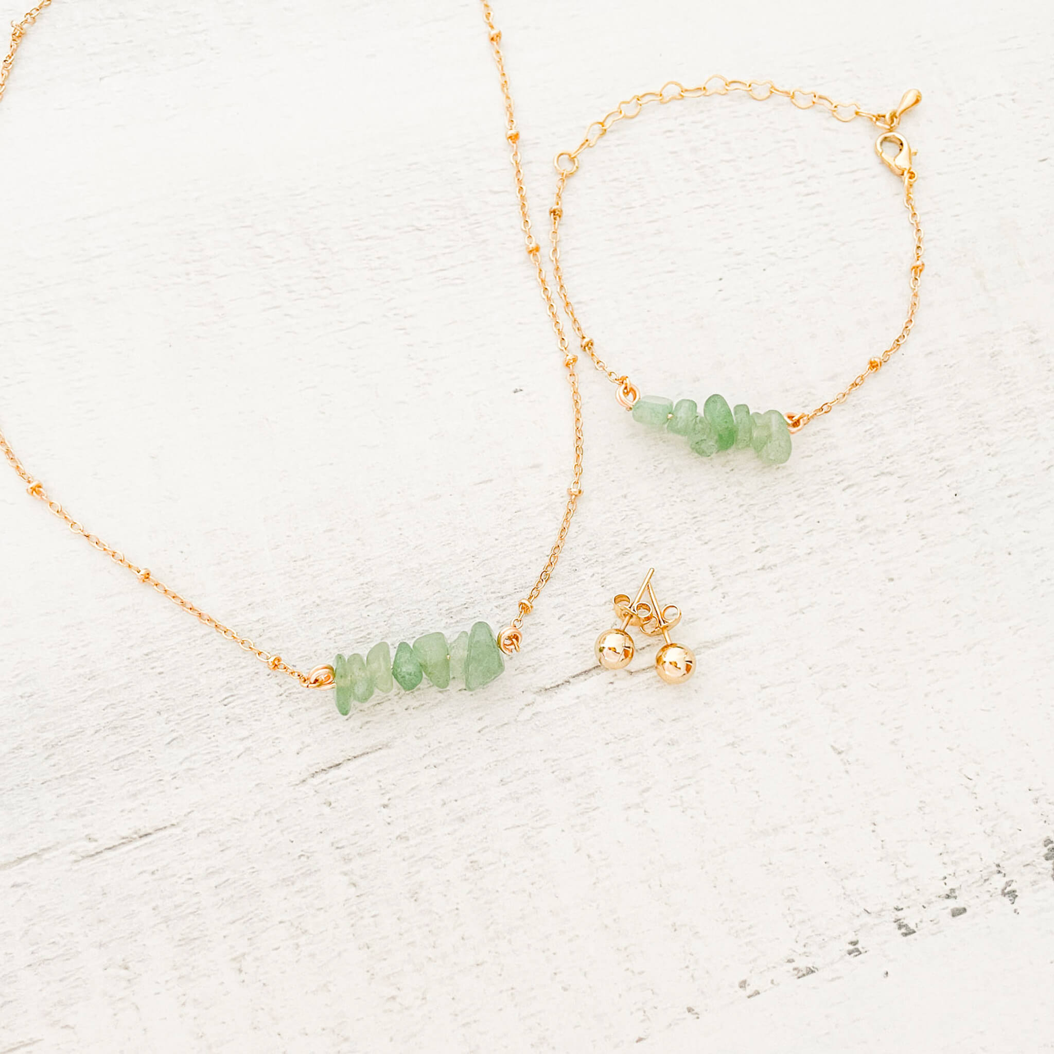 Set Cadena Jade Verde + Pulsera Jade Verde Broche + Topos